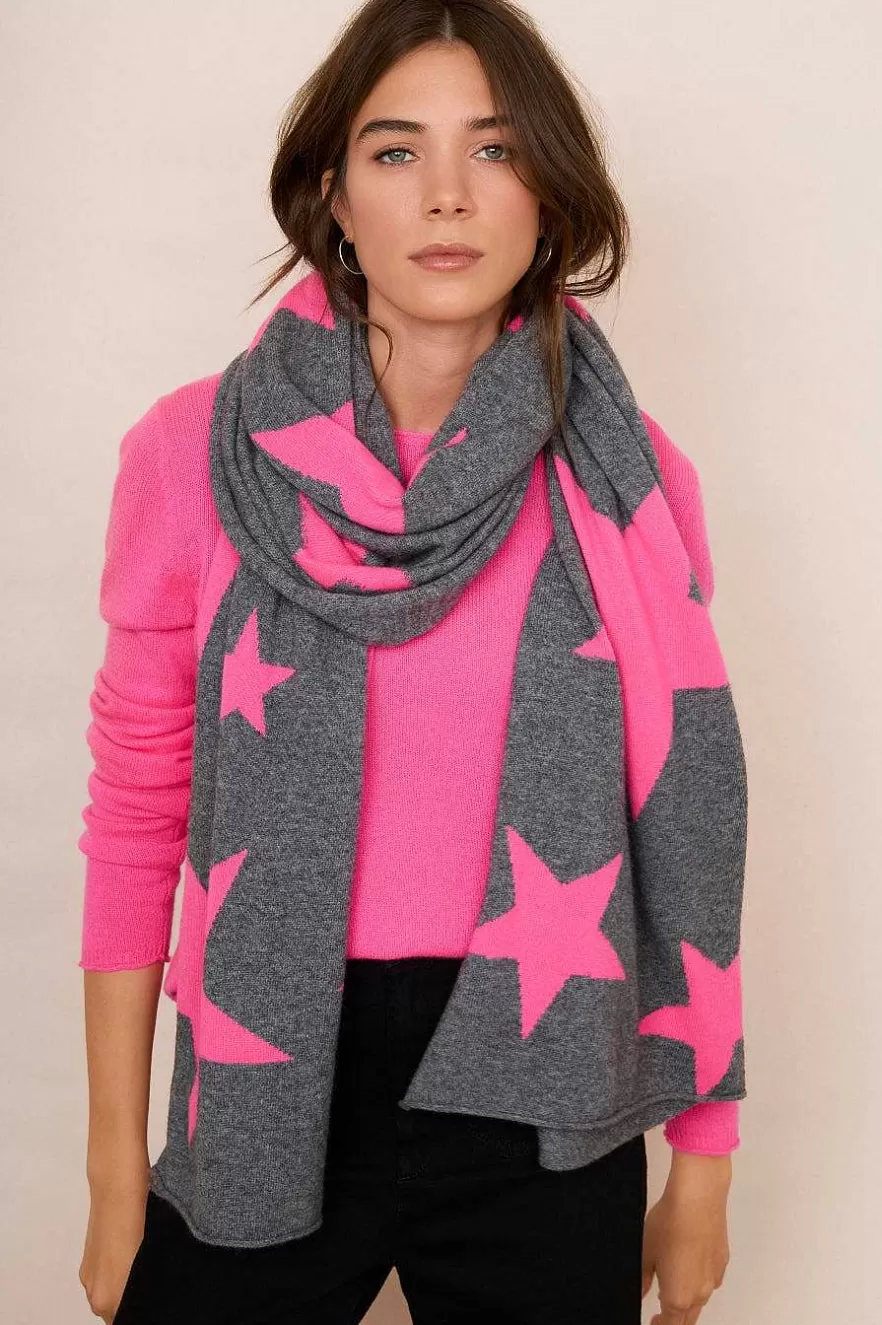 WYSE London Accessories & Shoes-Adelina Star Scarf - Grey/Neon Pink