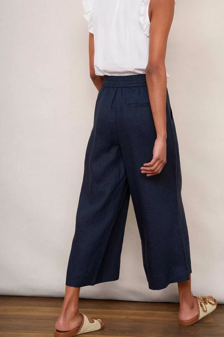 WYSE London Holiday-Alma Cropped Linen Trouser - Midnight