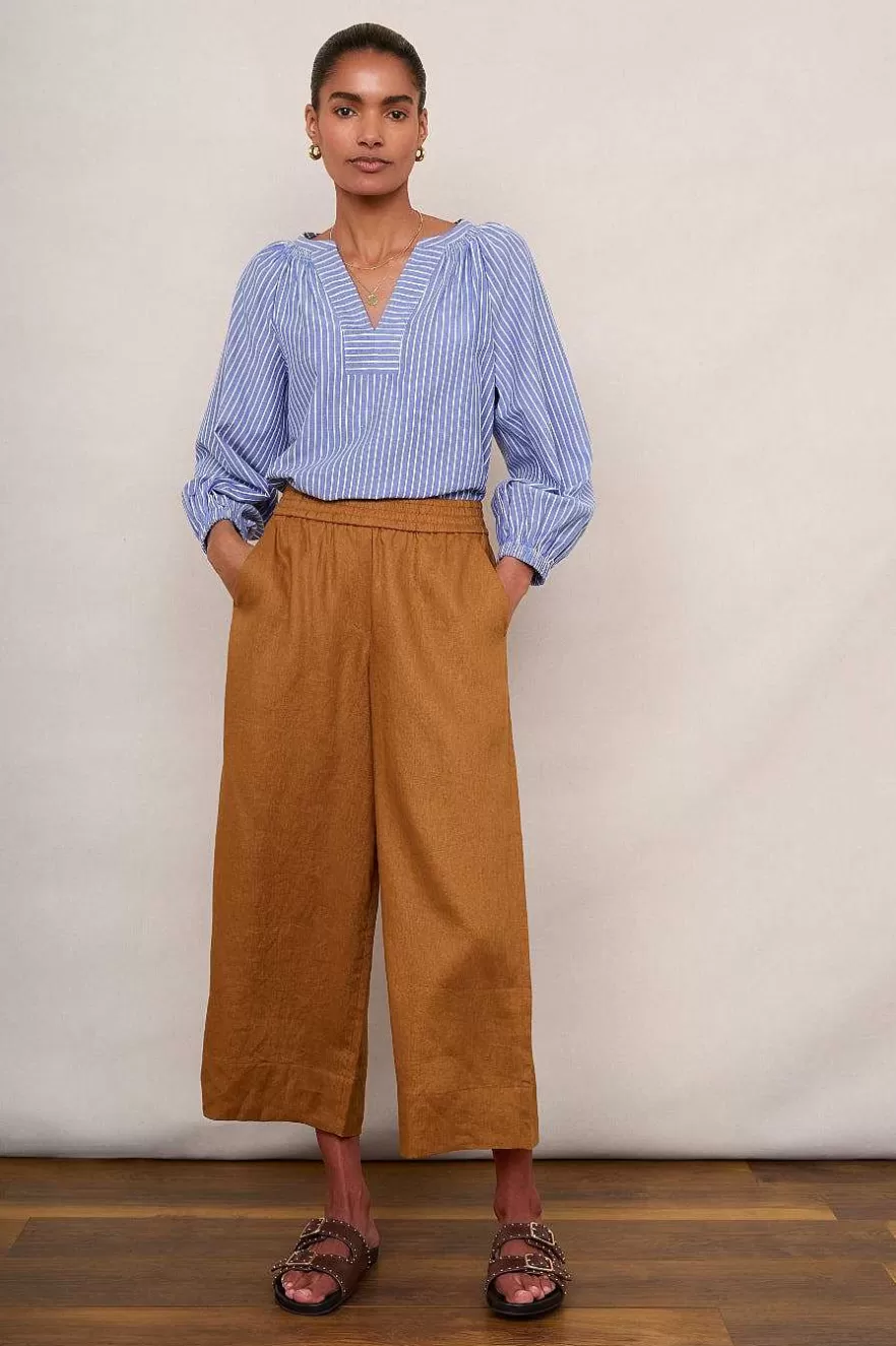 WYSE London Holiday-Alma Cropped Linen Trouser - Tan