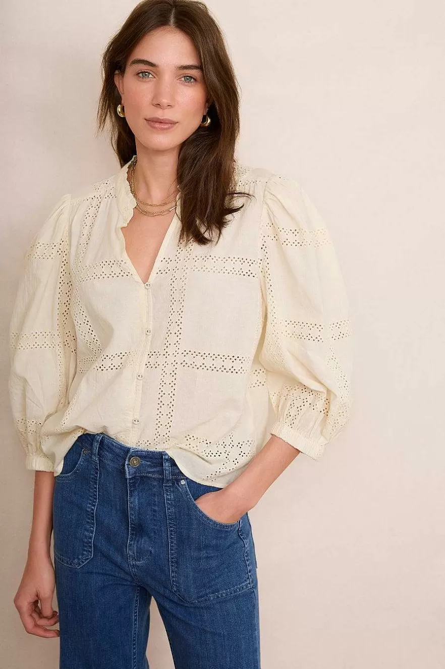 WYSE London Tops-Arielle Broderie Blouse - Ecru