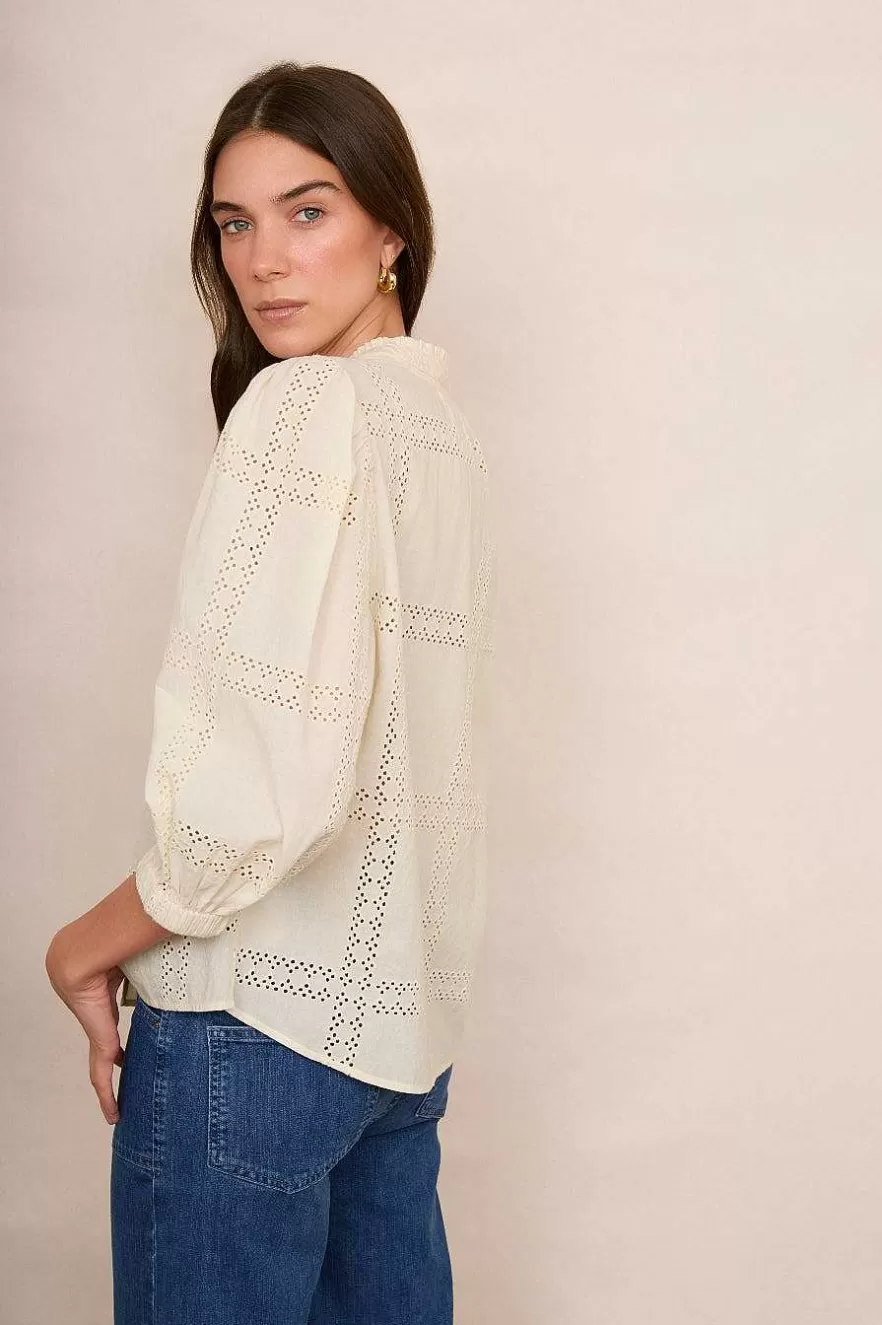 WYSE London Tops-Arielle Broderie Blouse - Ecru