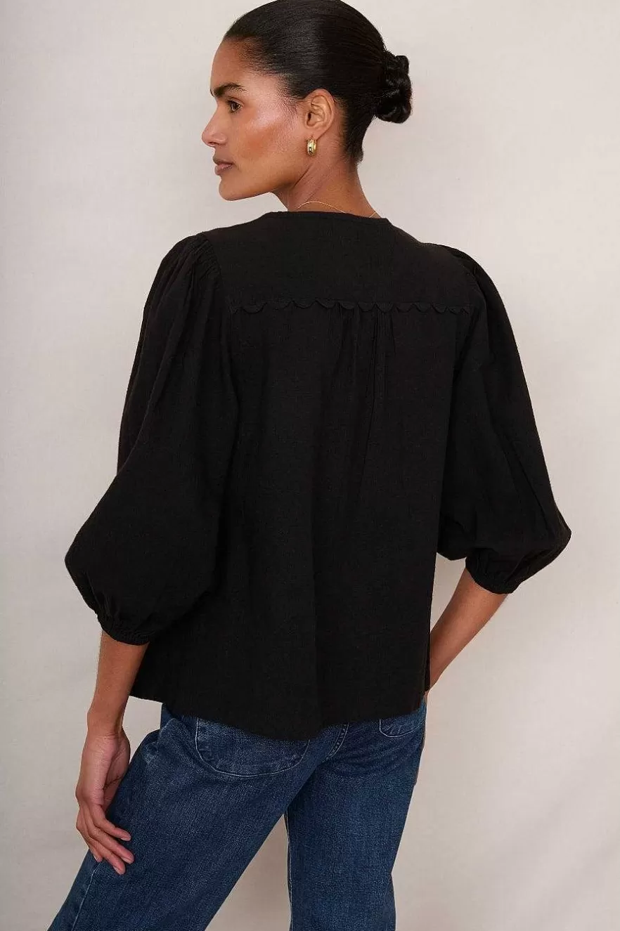 WYSE London Linen-Arlo Blouse - Black