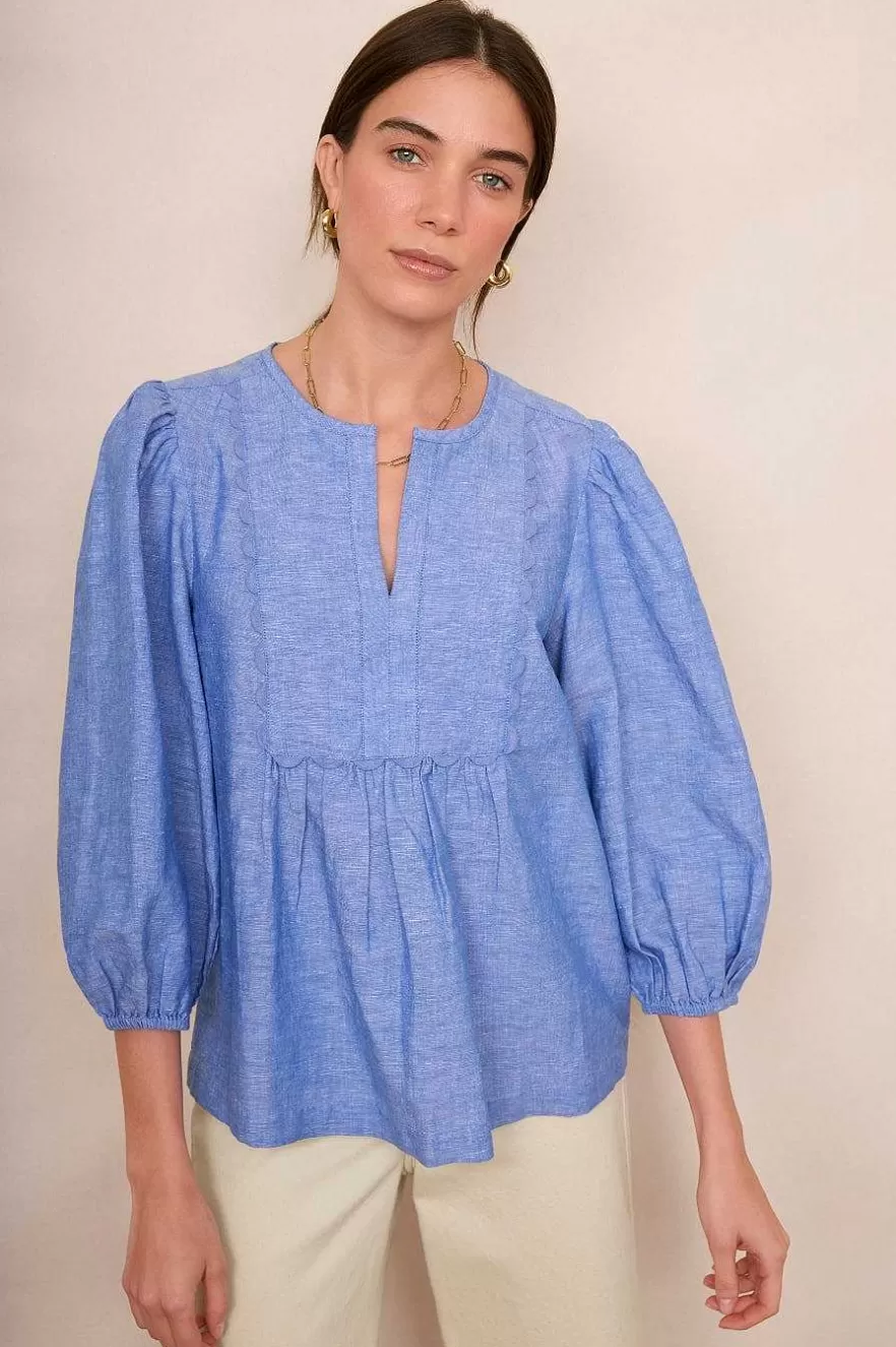 WYSE London Linen-Arlo Blouse - Blue