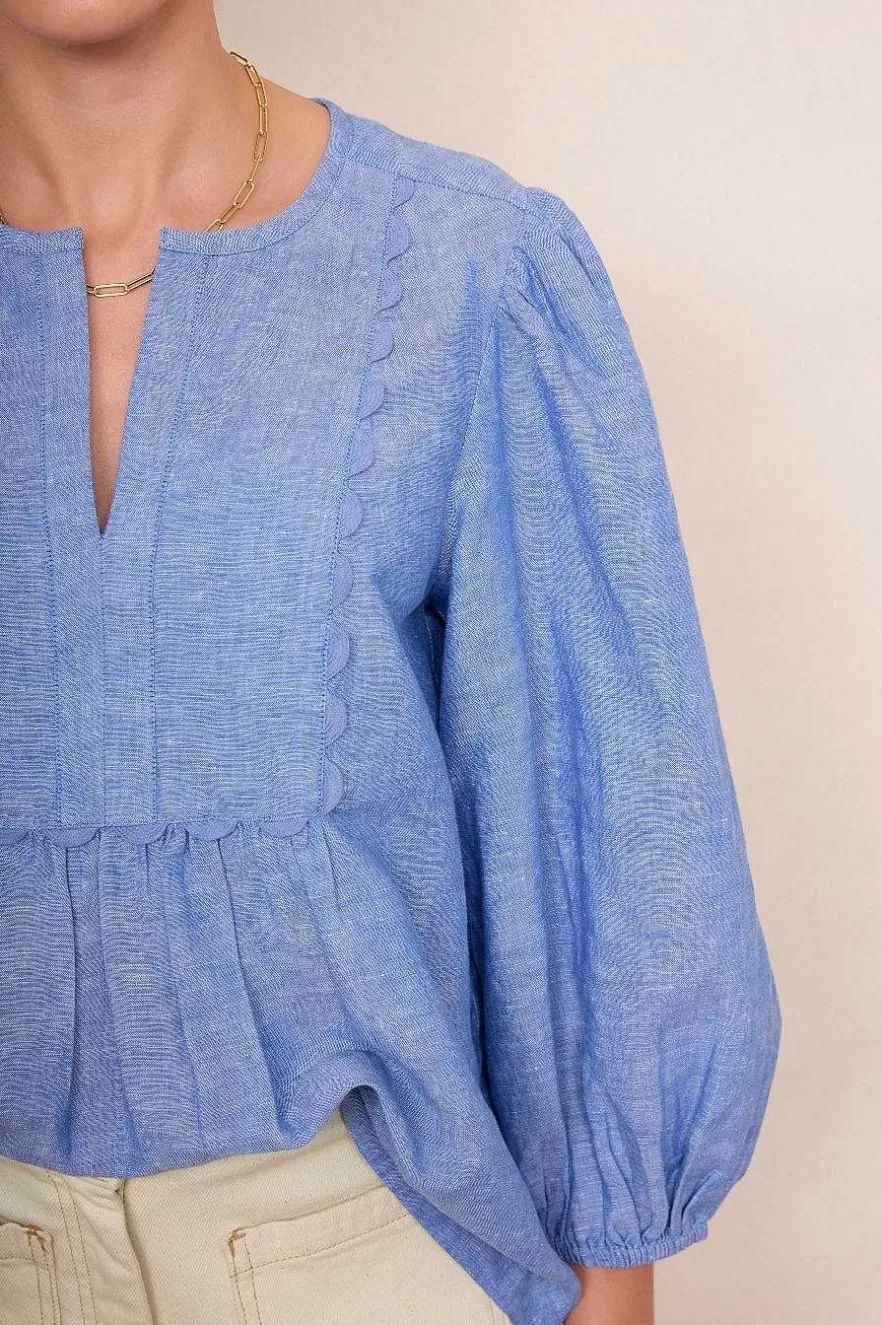 WYSE London Linen-Arlo Blouse - Blue