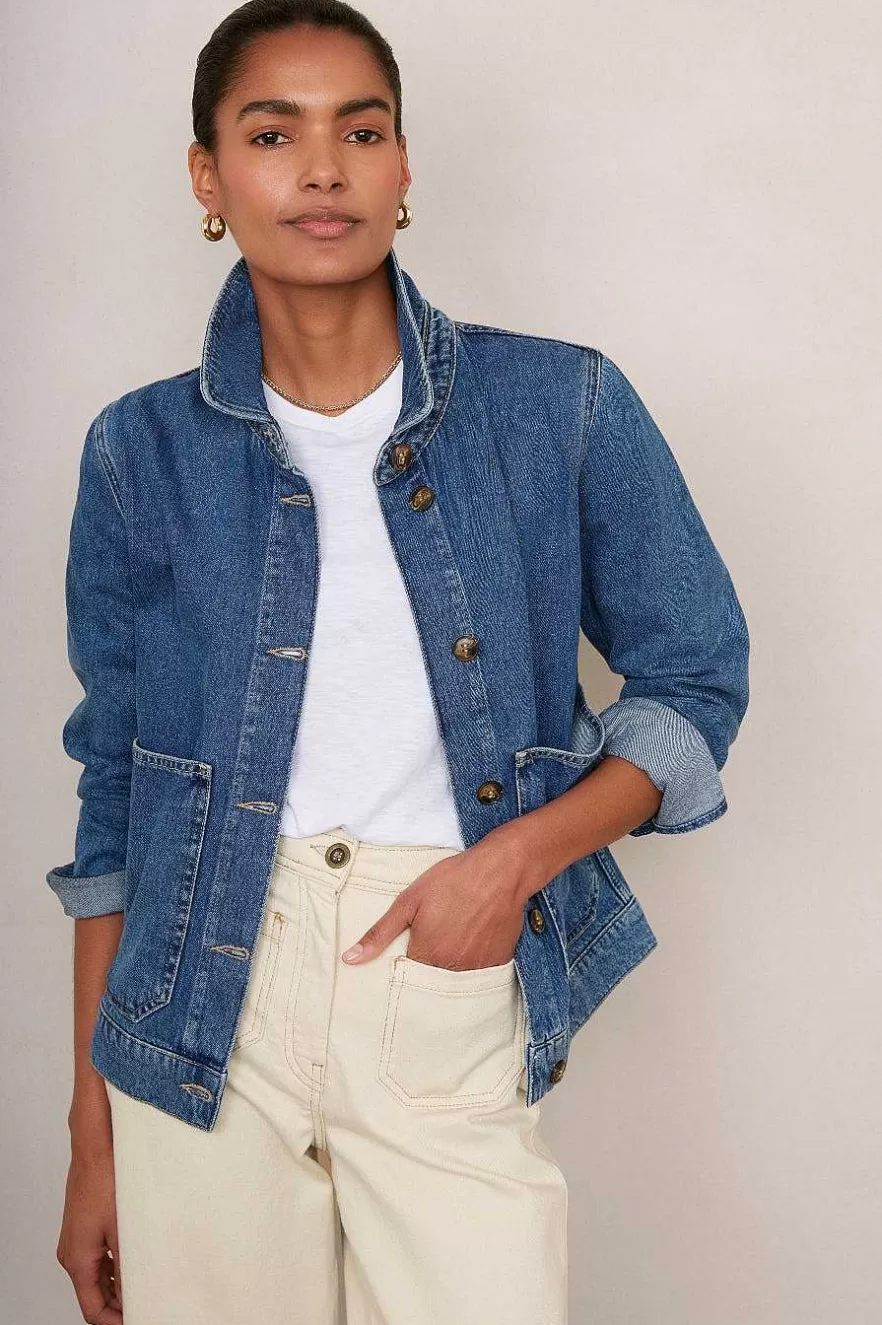 WYSE London Holiday-Aveline Denim Jacket - Mid Wash