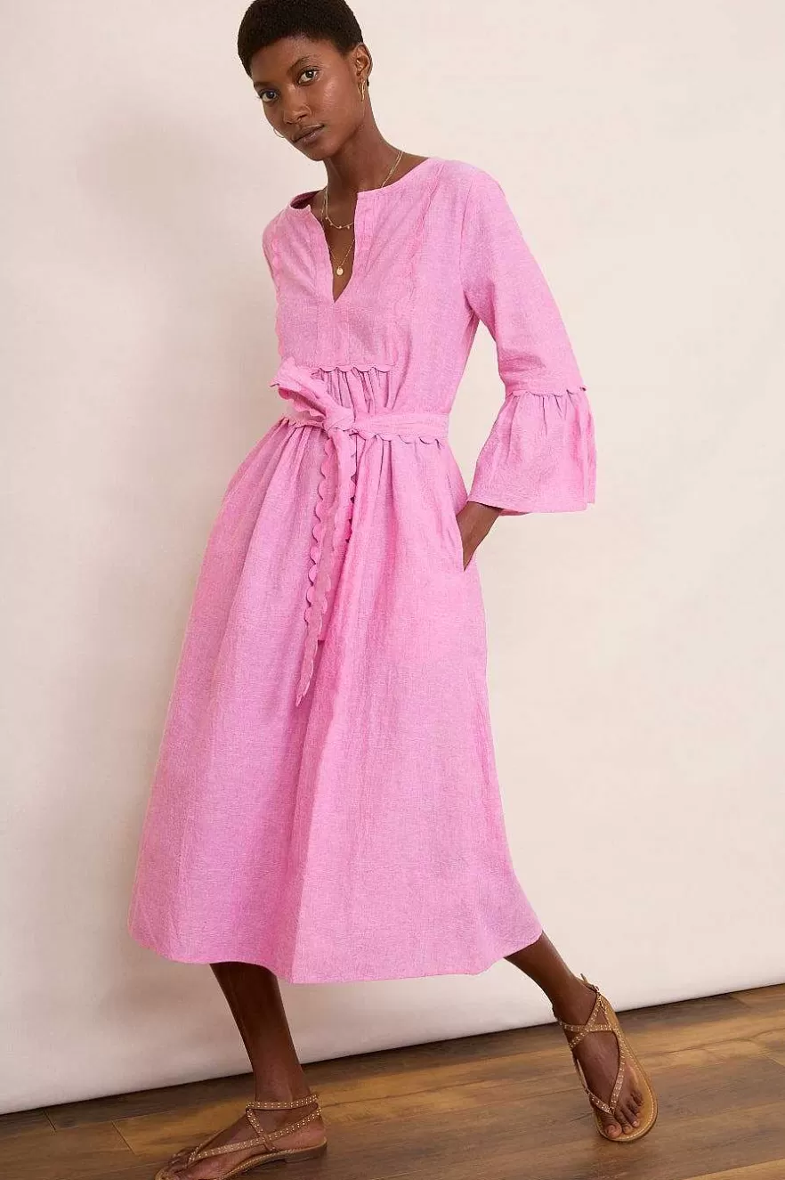 WYSE London Linen-Billie Scallop Dress - Pink