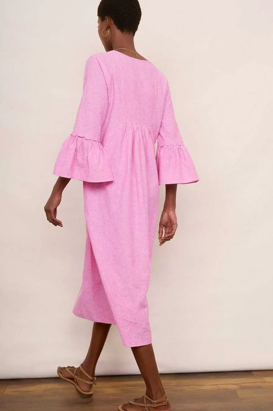 WYSE London Linen-Billie Scallop Dress - Pink