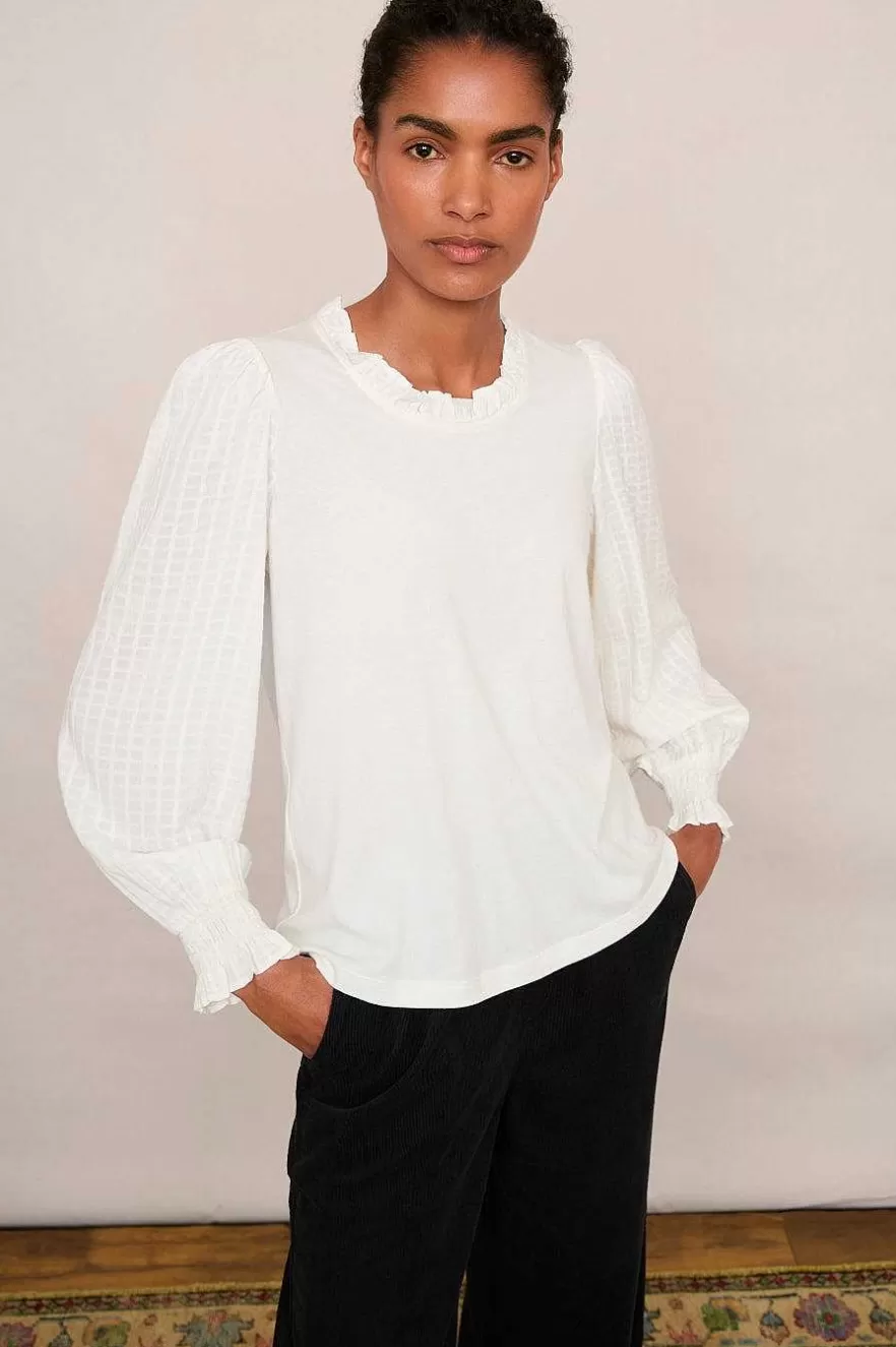 WYSE London Tops-Challes Woven Sleeve Tee - Ivory