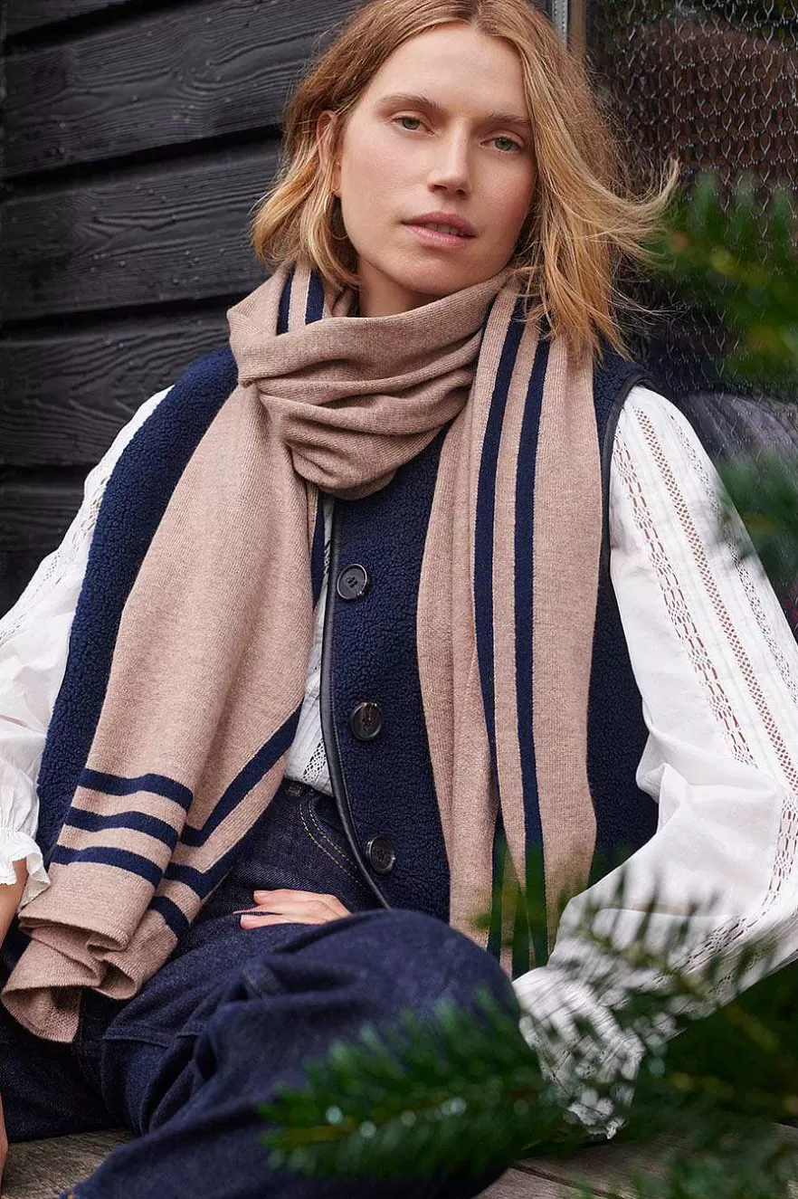 WYSE London Accessories & Shoes-Dianthe Stripe Edge Scarf - Taupe/Midnight