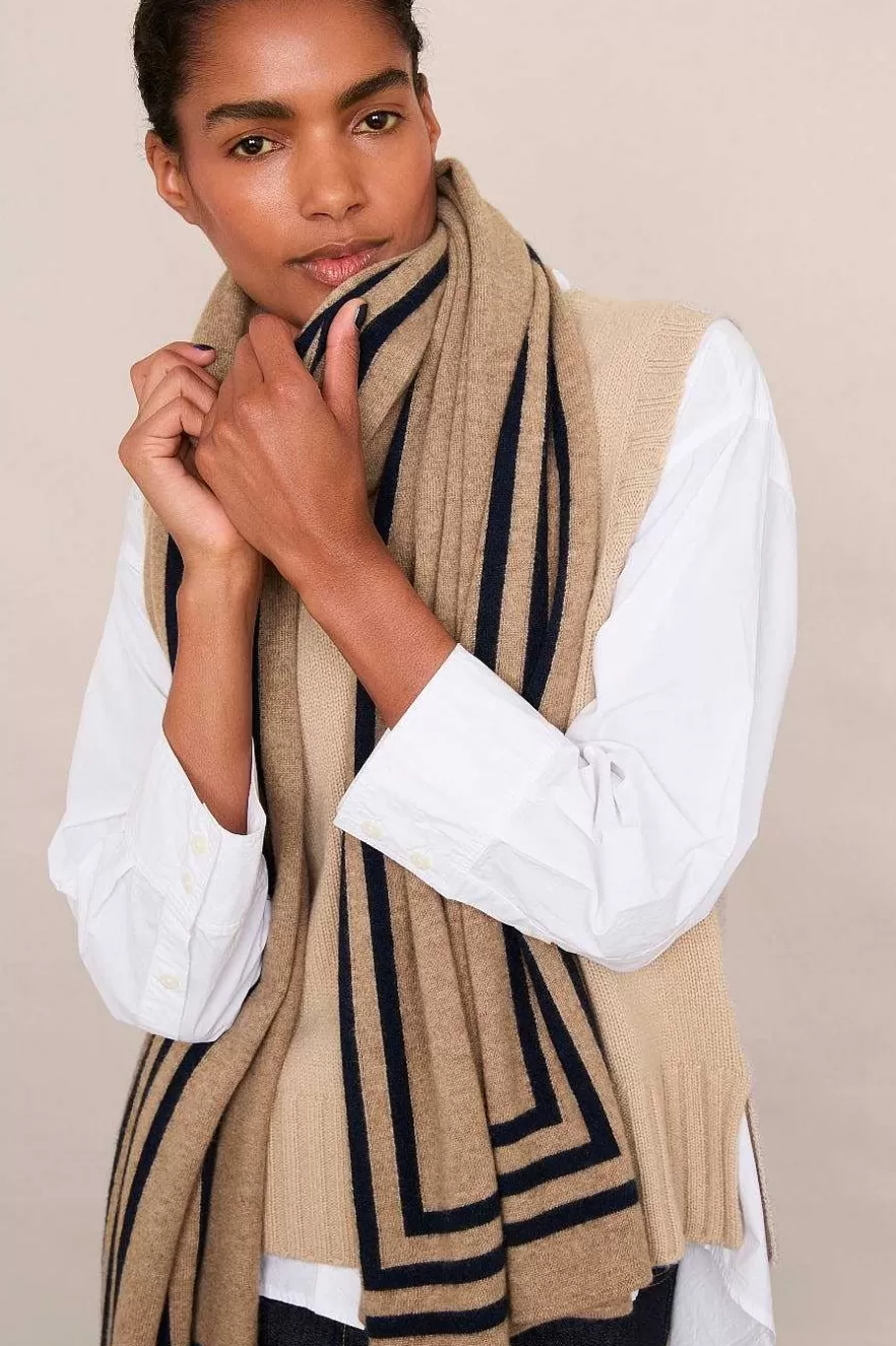 WYSE London Accessories & Shoes-Dianthe Stripe Edge Scarf - Taupe/Midnight