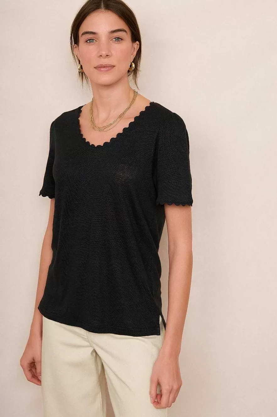 WYSE London Linen-Elyna Ric Rac Linen Tee - Black