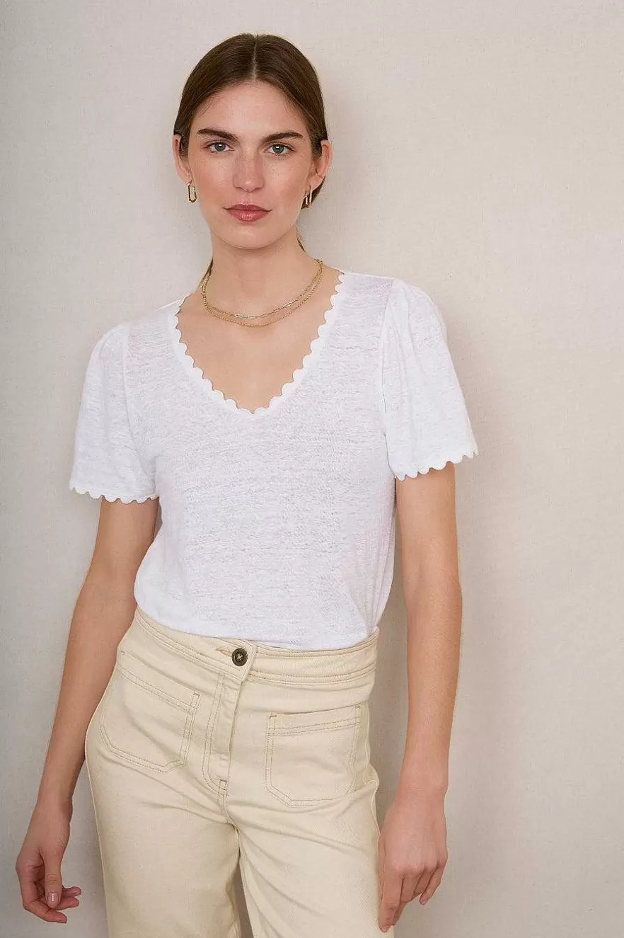 WYSE London Tops-Elyna Ric Rac Linen Tee - White