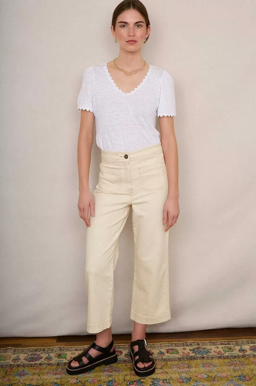 WYSE London Tops-Elyna Ric Rac Linen Tee - White