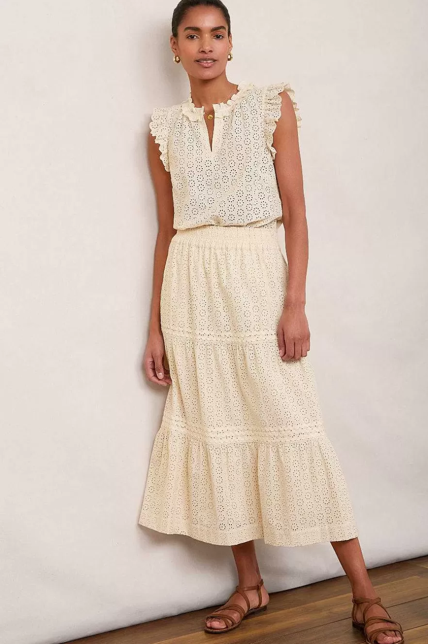 WYSE London Occasionwear-Felicity Broderie Skirt - Cream