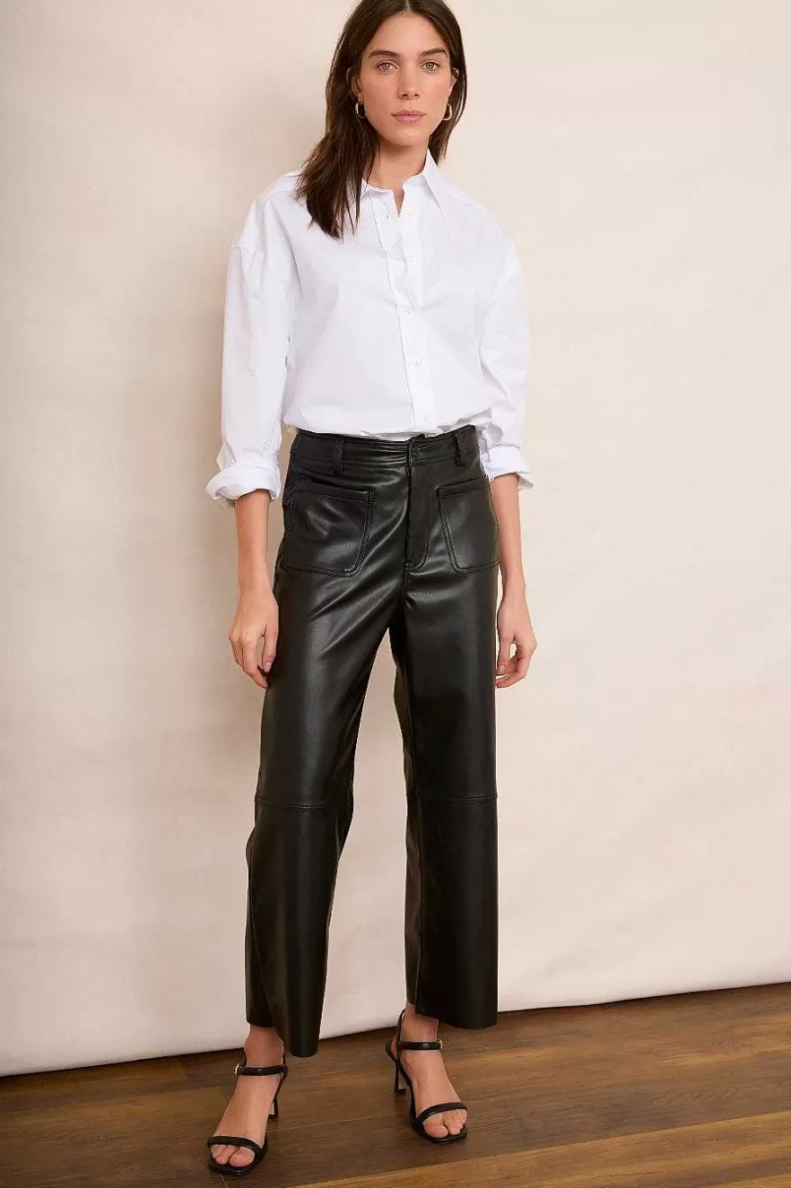 WYSE London Longer Lengths-Jules Faux Leather Trousers - Black