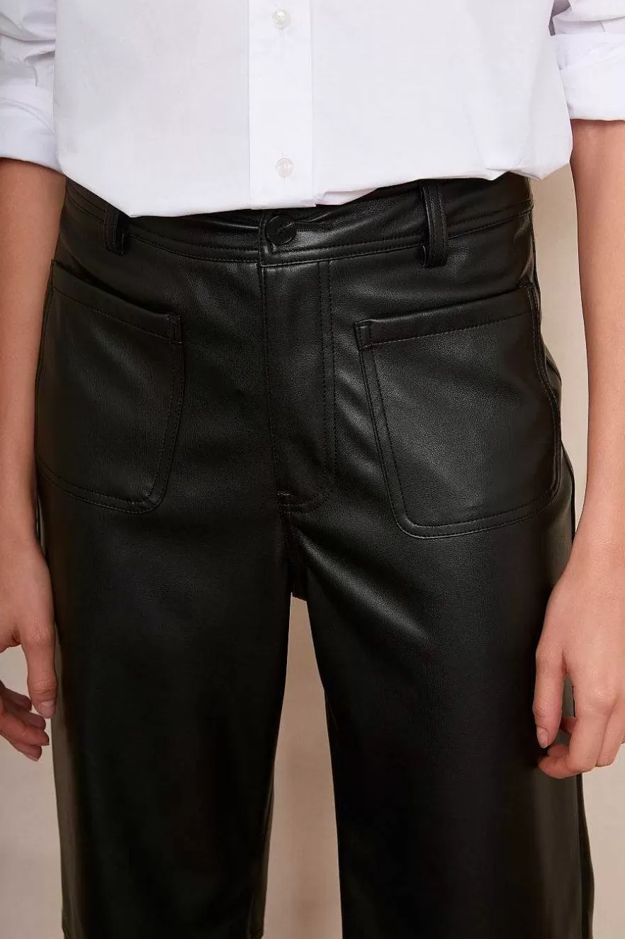 WYSE London Longer Lengths-Jules Faux Leather Trousers - Black