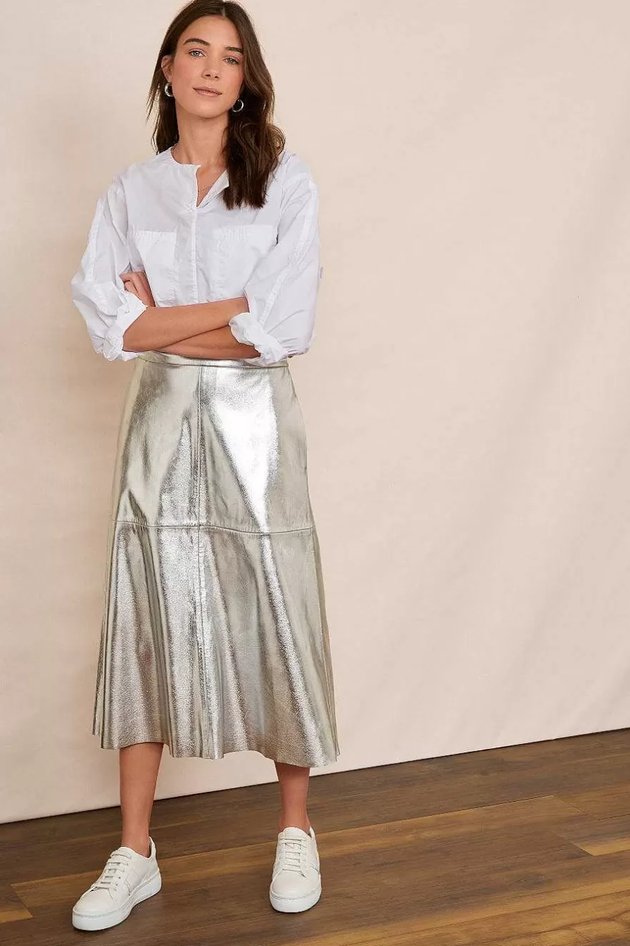 WYSE London Occasionwear-Lateisha Faux Leather Skirt - Silver