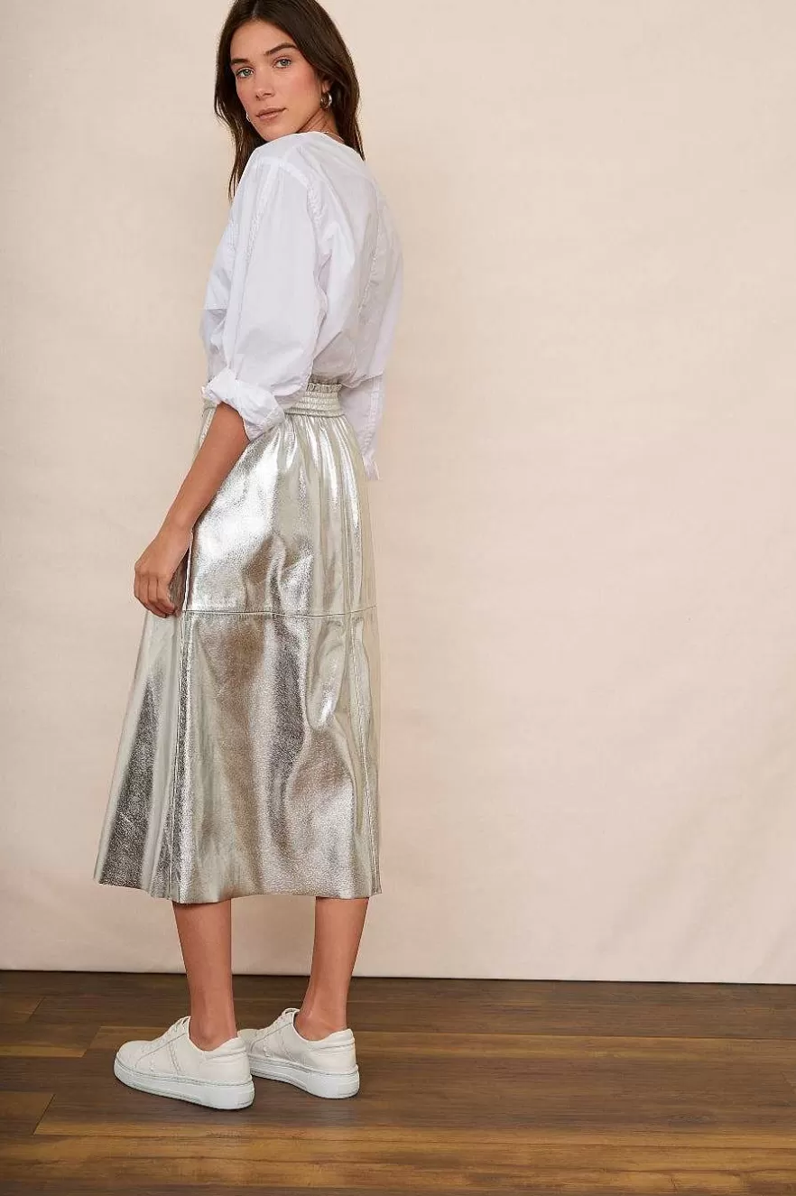 WYSE London Longer Lengths-Lateisha Faux Leather Skirt - Silver