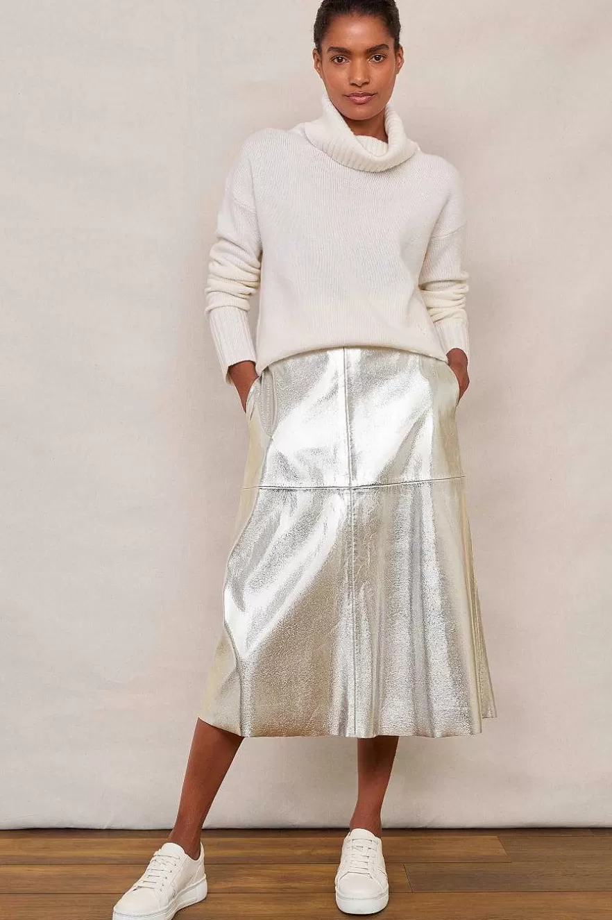 WYSE London Longer Lengths-Lateisha Faux Leather Skirt - Silver