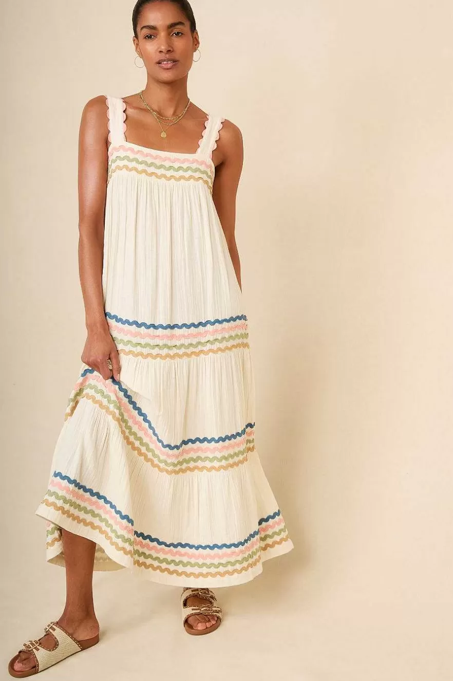 WYSE London Longer Lengths-Luciella Ric Rac Dress - Ivory/Multi