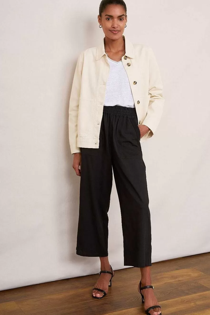 WYSE London Trousers-Martha Cropped Linen Trouser - Black