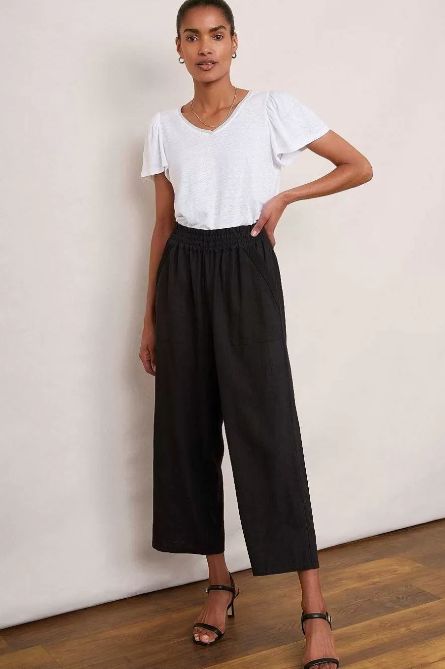 WYSE London Trousers-Martha Cropped Linen Trouser - Black