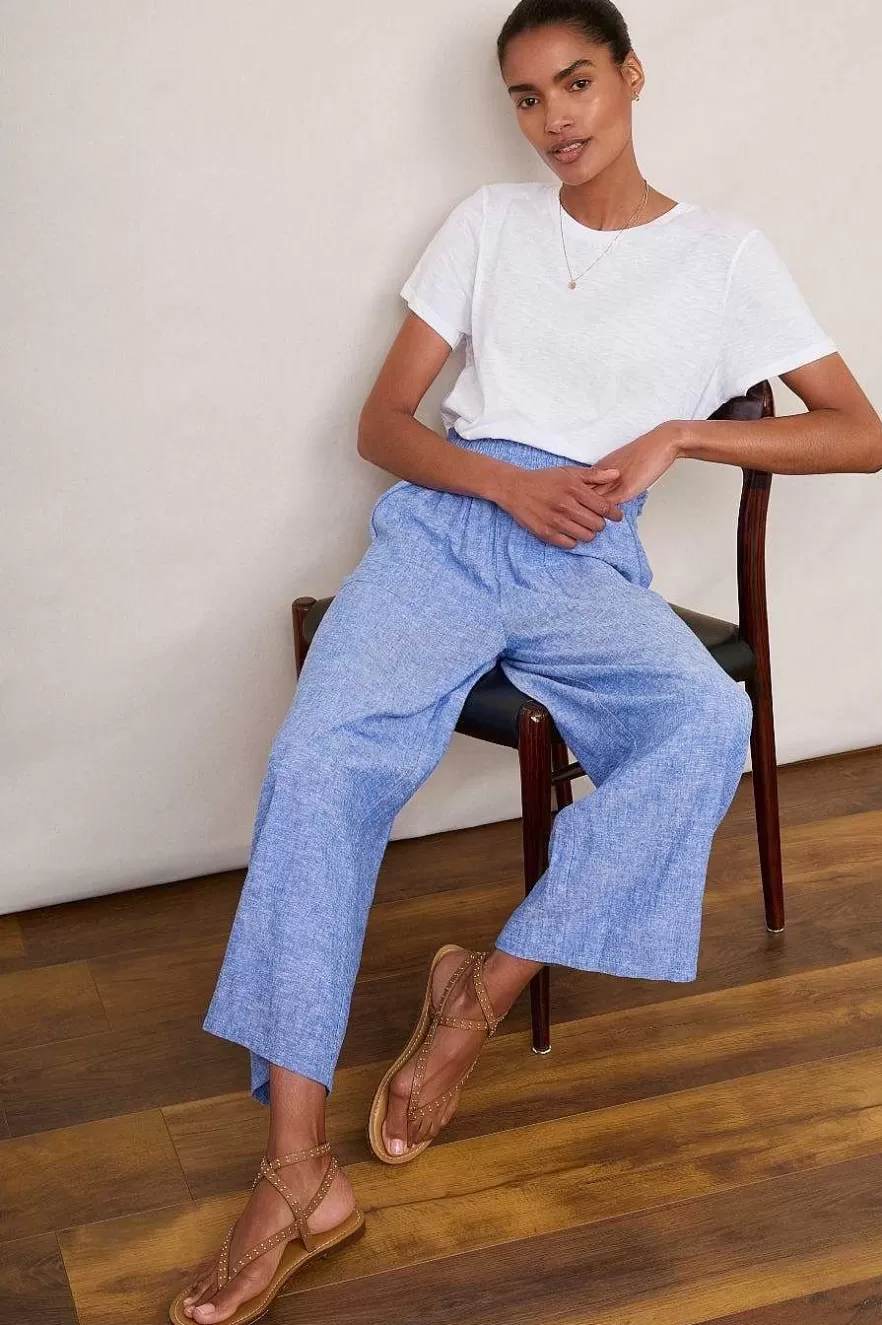 WYSE London Trousers-Martha Cropped Linen Trouser - Chambray