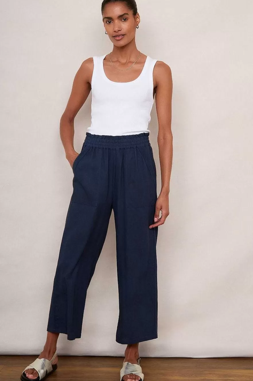 WYSE London Trousers-Martha Cropped Linen Trouser - Midnight