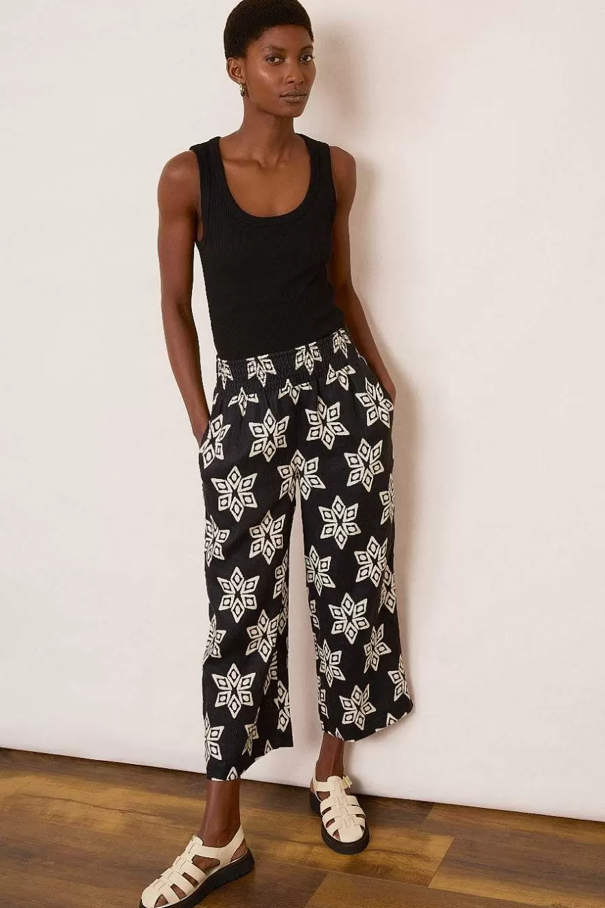 WYSE London Holiday-Penelope Linen Trouser - Black/Ecru