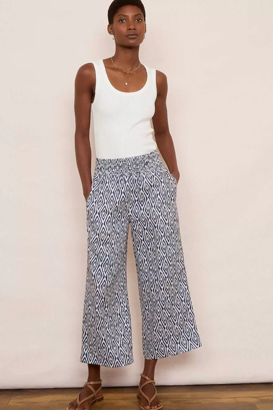 WYSE London Linen-Penelope Linen Trouser - Midnight Ikat