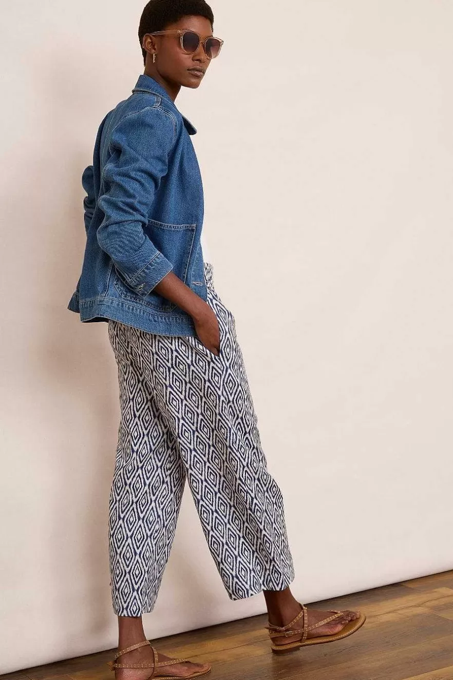 WYSE London Holiday-Penelope Linen Trouser - Midnight Ikat