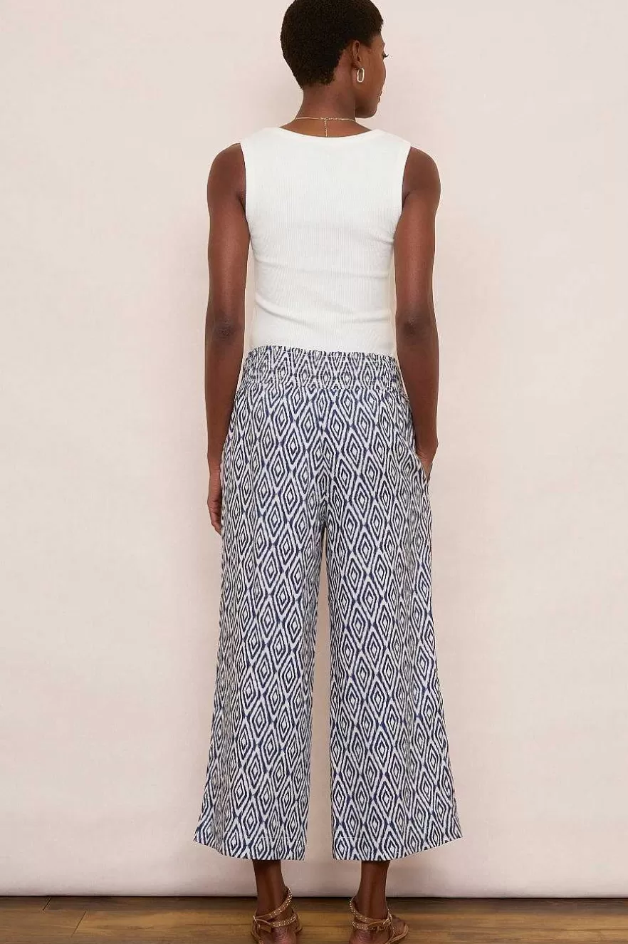 WYSE London Holiday-Penelope Linen Trouser - Midnight Ikat