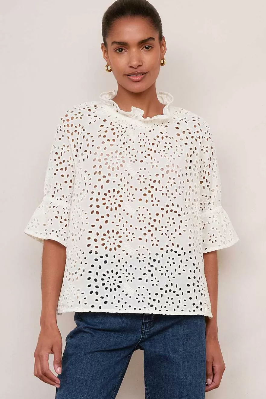 WYSE London Tops-Ruby Broderie Top - White