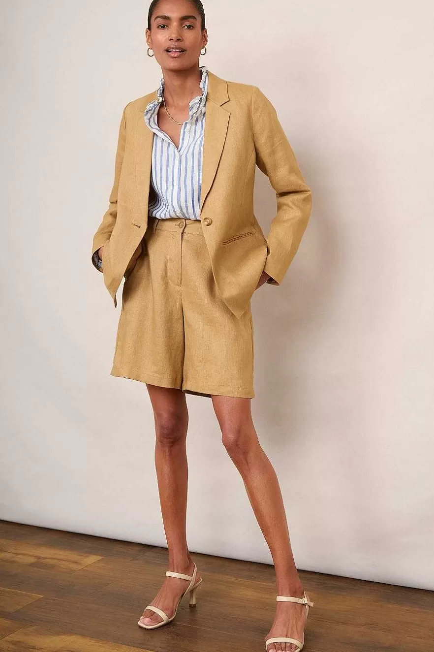 WYSE London Linen-Silvie Linen Blazer - Tan