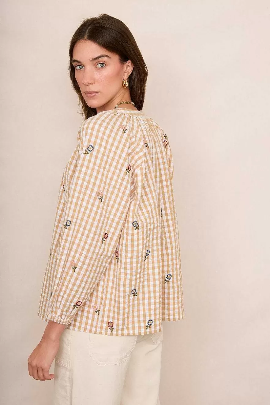 WYSE London Tops-Skylar Blouse - Tan/Ecru