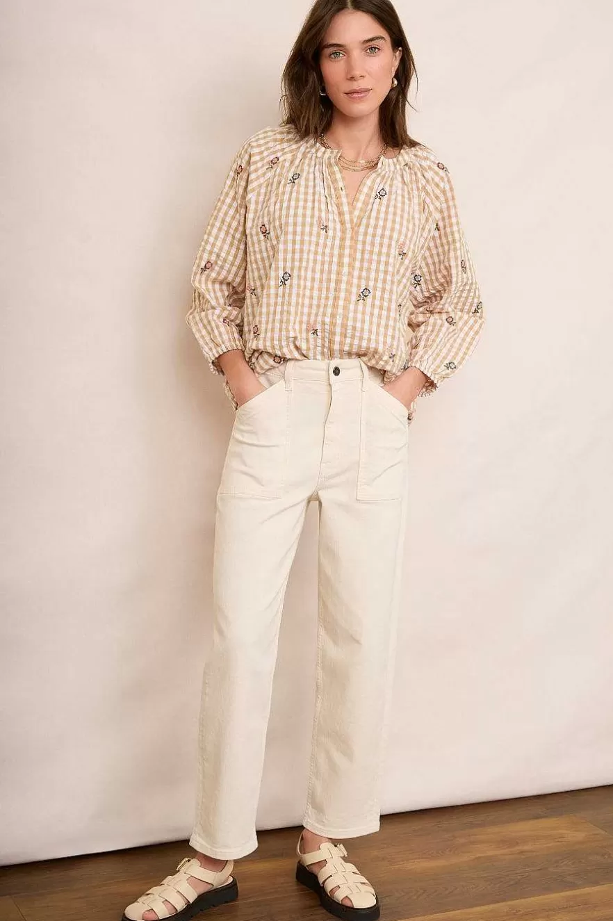 WYSE London Tops-Skylar Blouse - Tan/Ecru